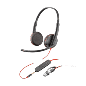 Poly Blackwire 3225 Stereo USB-C Headset +3.5mm Plug +USB-C/A Adapter (Poly 209747-101 or HP 8X229AA)