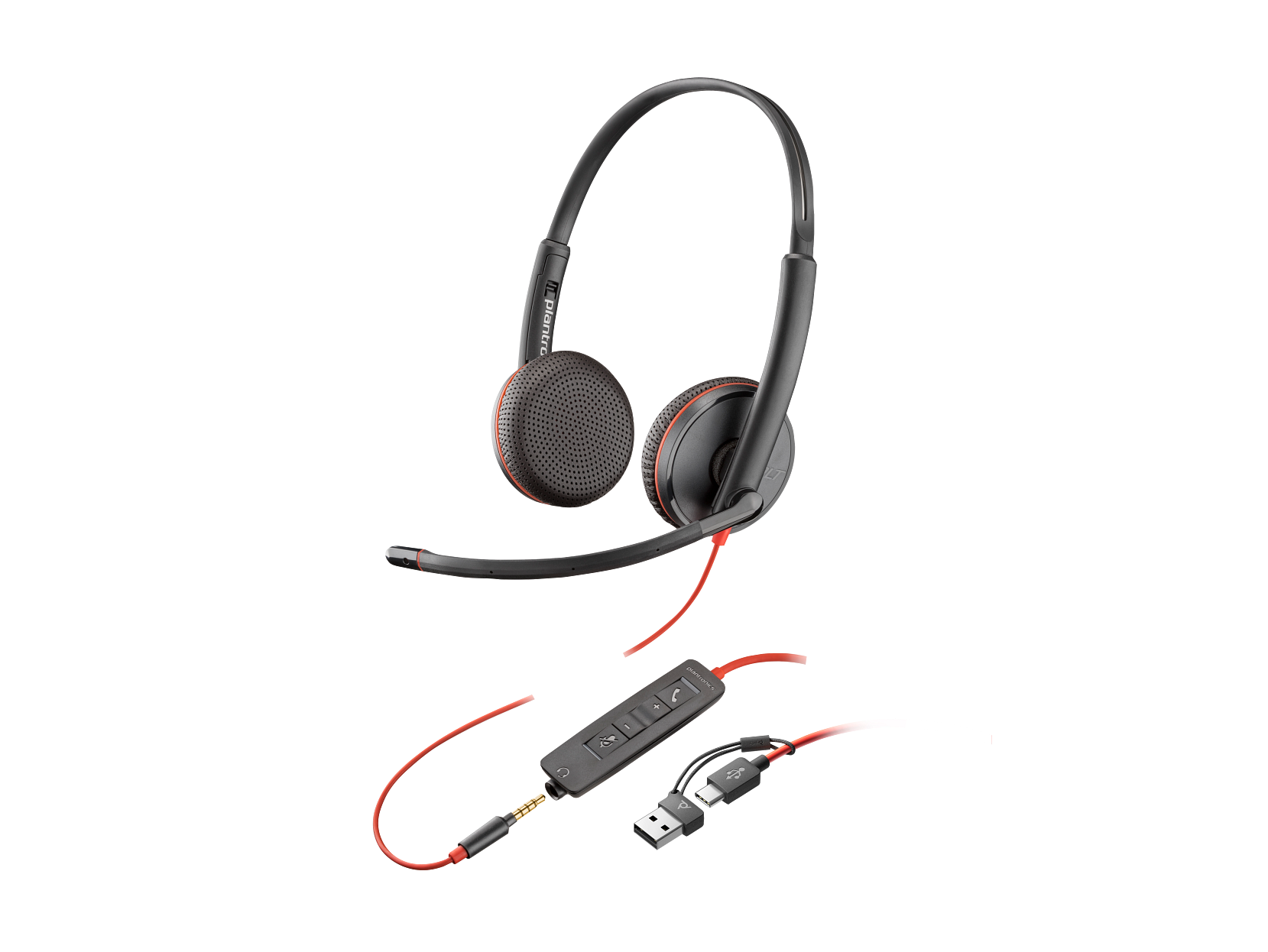 Poly Blackwire 3225 Stereo USB-C Headset +3.5mm Plug +USB-C/A Adapter (Poly 209747-101 or HP 8X229AA)