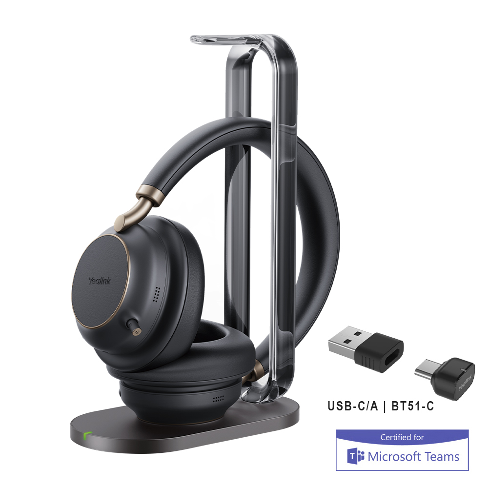 BH76 Plus with Charging Stand Teams Black USB-C/A Yealink Bluetooth headset with USB-A/C BT dongle (Teams certified)  (includes charging stand) 1208699