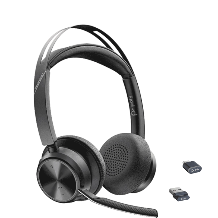 Poly Voyager Focus 2 UC Wireless Headset USB-C + USB-C/A Adapter (Poly USB A 213726-01/ USB C 214432-01 or HP 9T9J3AA)