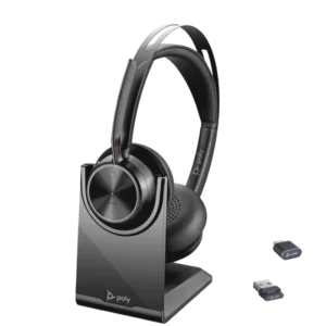 Poly Voyager Focus 2 Microsoft Teams Certified USB-C-C Headset + USB-C/A Adapter + Charging Stand (PC + Mobile) (9T9J6AA)
