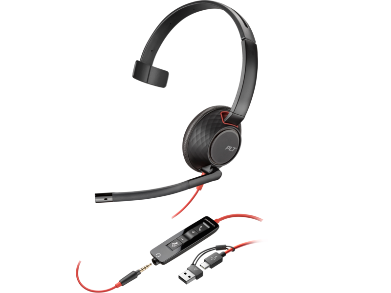 Poly Blackwire 5210 Monaural USB-C Headset +3.5mm Plug +USB-C/A Adapter (Bulk) 8X230A6