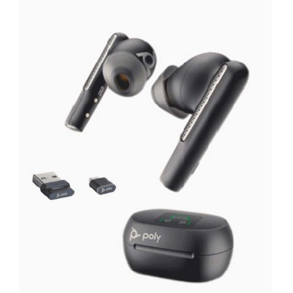 Poly Voyager Free 60+ UC Carbon Black Earbuds +BT700 USB-A Adapter +Touchscreen Charge Case (7Y8G4AA)