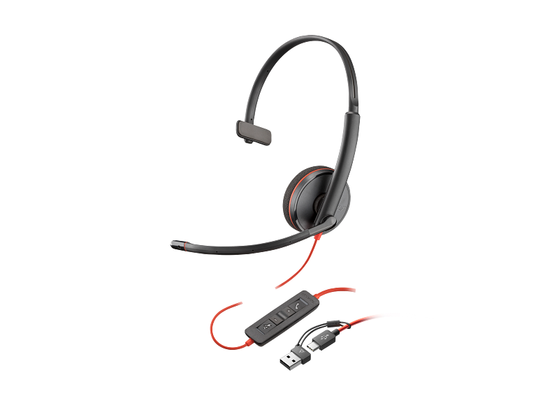 Poly Blackwire 3210 Monaural USB-C Headset +USB-C/A Adapter (8X214AA)